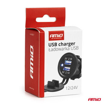 04217/AM ΠΡΙΖΑ ΜΕ 2 ΘΥΡΕΣ USB ΚΑΙ ΚΑΠΑΚΙ ΜΑΥΡΗ 12/24V 4.2A ΑΔΙΑΒΡΟΧΗ ΜΕ ΜΠΛΕ LED ΦΩΣ ΕΝΔΕΙΞΗΣ  AMIO - 1 ΤΕΜ.