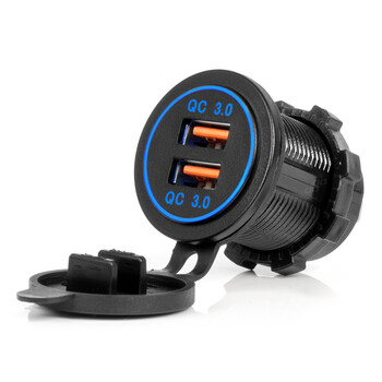 04218/AM ΠΡΙΖΑ ΜΕ 2 ΘΥΡΕΣ USB ΚΑΙ ΚΑΠΑΚΙ 12/24V QUICK CHARGE 3.0 ΑΔΙΑΒΡΟΧΗ ΜΕ ΜΠΛΕ LED ΦΩΣ ΜΑΥΡΗ AMIO - 1 ΤΕΜ.