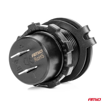 04218/AM ΠΡΙΖΑ ΜΕ 2 ΘΥΡΕΣ USB ΚΑΙ ΚΑΠΑΚΙ 12/24V QUICK CHARGE 3.0 ΑΔΙΑΒΡΟΧΗ ΜΕ ΜΠΛΕ LED ΦΩΣ ΜΑΥΡΗ AMIO - 1 ΤΕΜ.