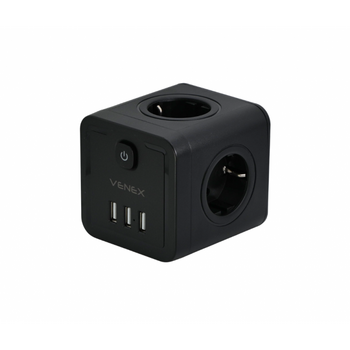 jager ΚΥΒΟΣ ΣΟΥΚΟ VENEX - 4 ΘΕΣΕΙΣ ΣΟΥΚΟ -  3 ΘΥΡΕΣ  USB A - ΜΑΥΡΟ (TW3U4E-B)