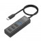 Hub USB-C Hoco HB25 4 in 1 Easy display USB3.0, USB2.0 x 3 Μαύρο