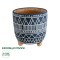 GloboStar® Artificial Garden MUMBAI 20508 Διακοσμητικό Κεραμικό Κασπώ Γλάστρα - Flower Pot Μπλε με Λευκό Φ16 x Υ16.5cm